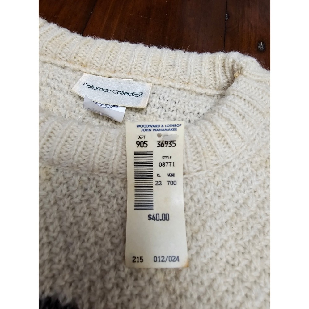 Vintage Potomac Collection Nordic Fair Isle Sweater Cream Black Brown - Picture 3 of 9
